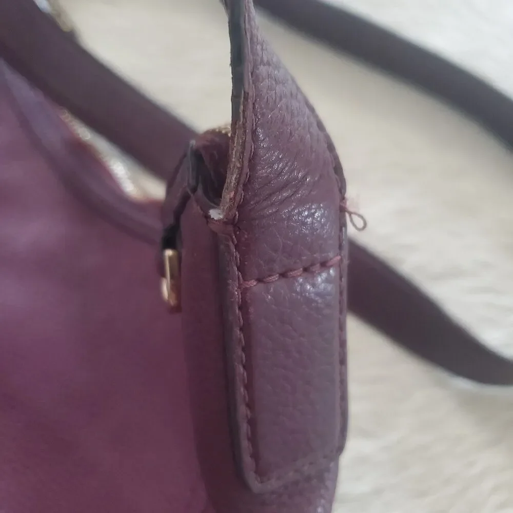 Michael Kors Leather Crossbody Bag Burgundy Pebbled Gold Hardware Fulton Hobo